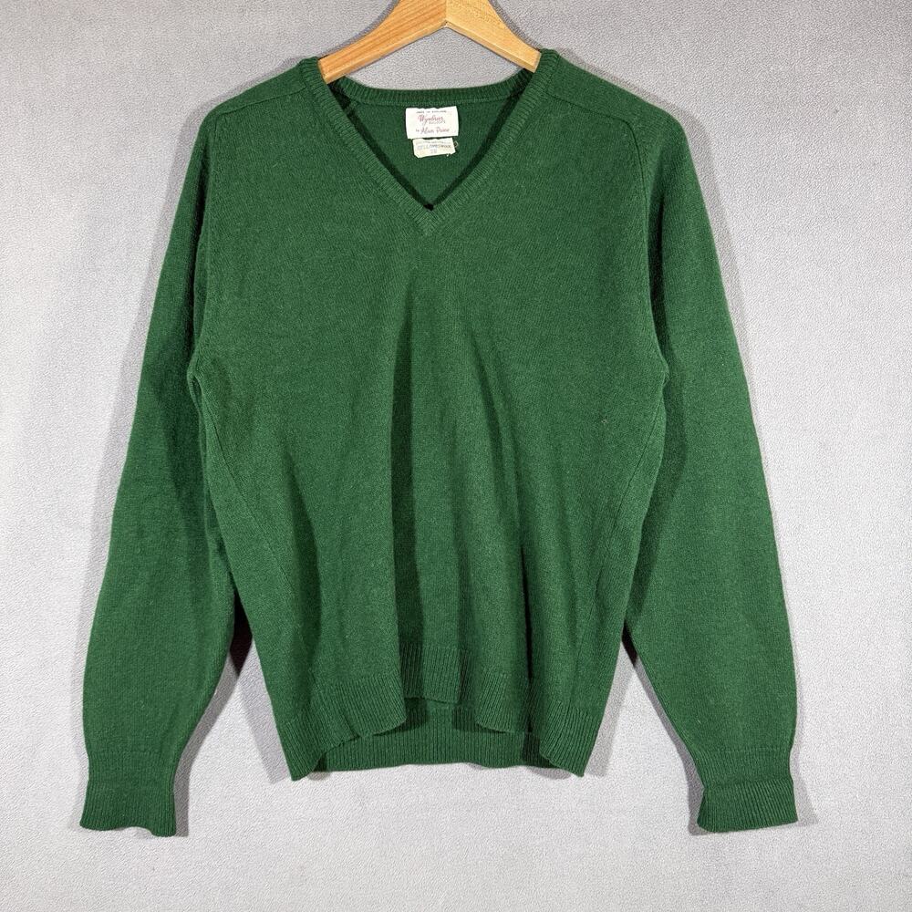 Alan Paine Pure Lambswool V-Neck Jumper Navy Green Sweater Men’s Size 38 England